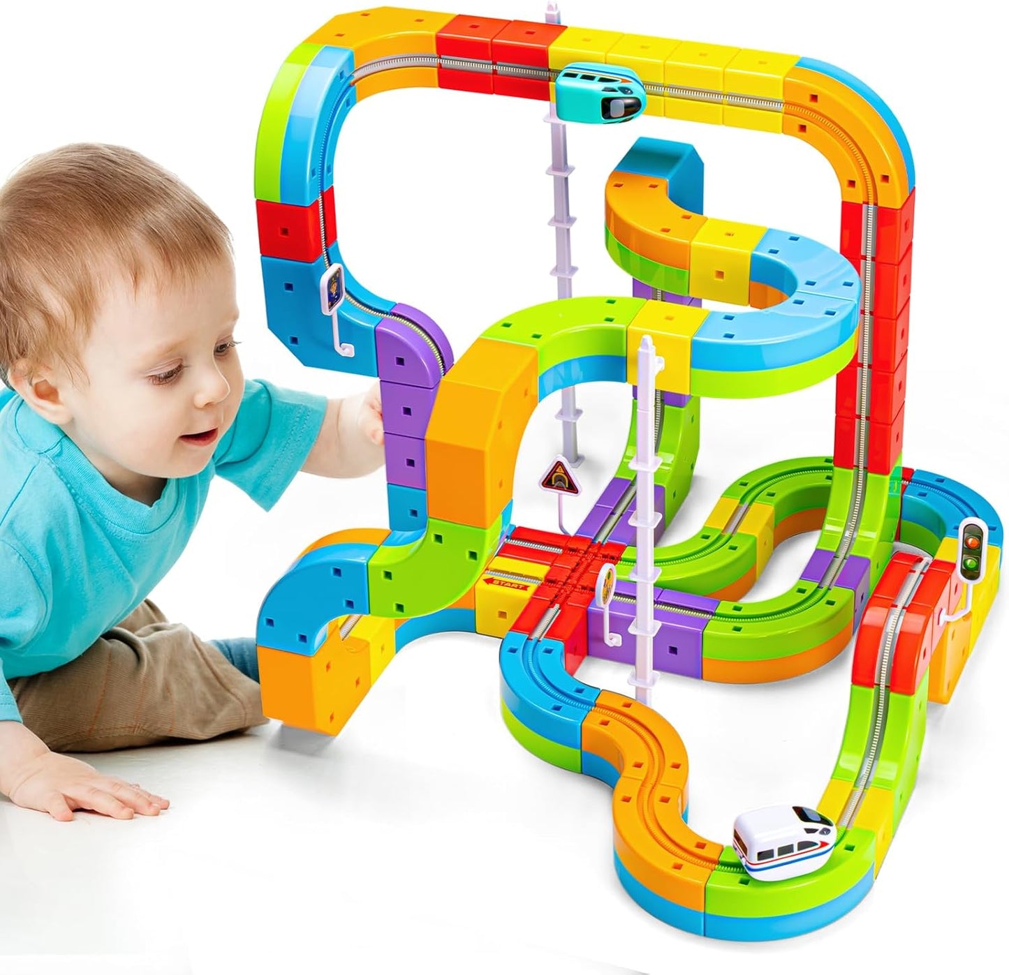 Electric Train Set Flexible Race Track , 88 Pcs Car Track for Toddlers 3-8