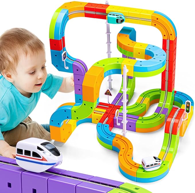 Electric Train Set Flexible Race Track , 88 Pcs Car Track for Toddlers 3-8