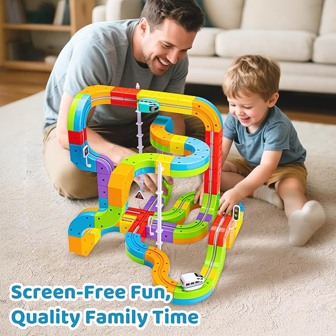 Electric Train Set Flexible Race Track , 88 Pcs Car Track for Toddlers 3-8